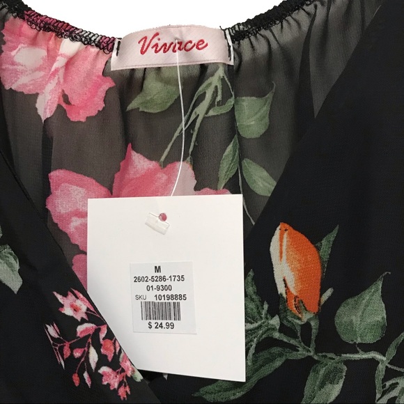 Vivace by Charlotte Russe Sheer Floral Wrap Blouse - Picture 3 of 3